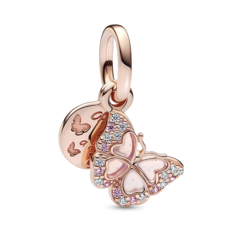 PANDORA Element 14 kt rose gold plated Pink Butterfly & Quote 782555C01