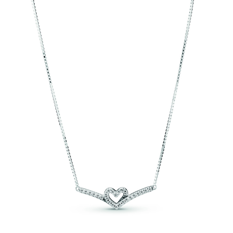 PANDORA Silberkette Sparkling Wishbone Heart 399273C01-45