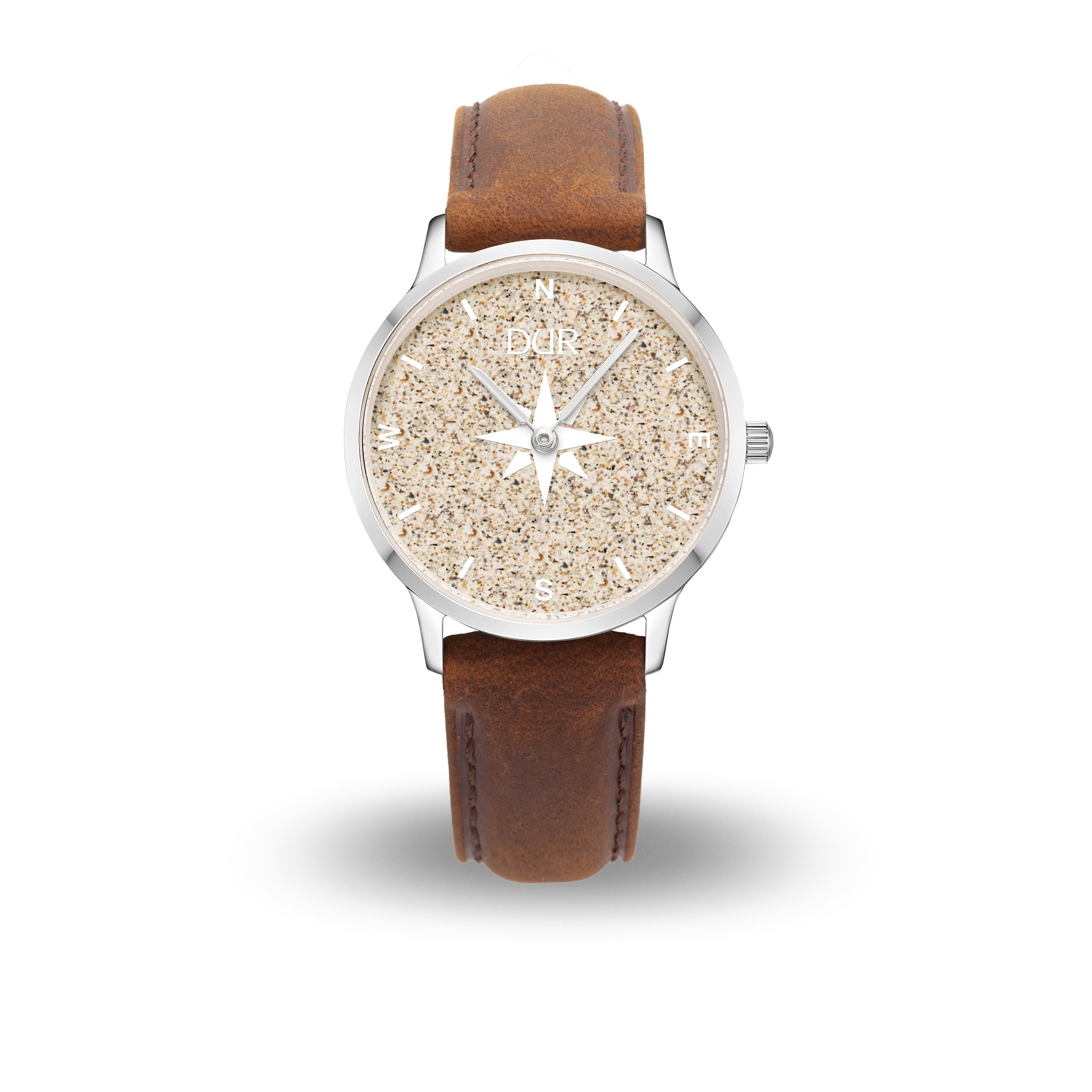 DUR Armbanduhr 40er Kompass 2.0 Strandsand Lederband Braun DW019