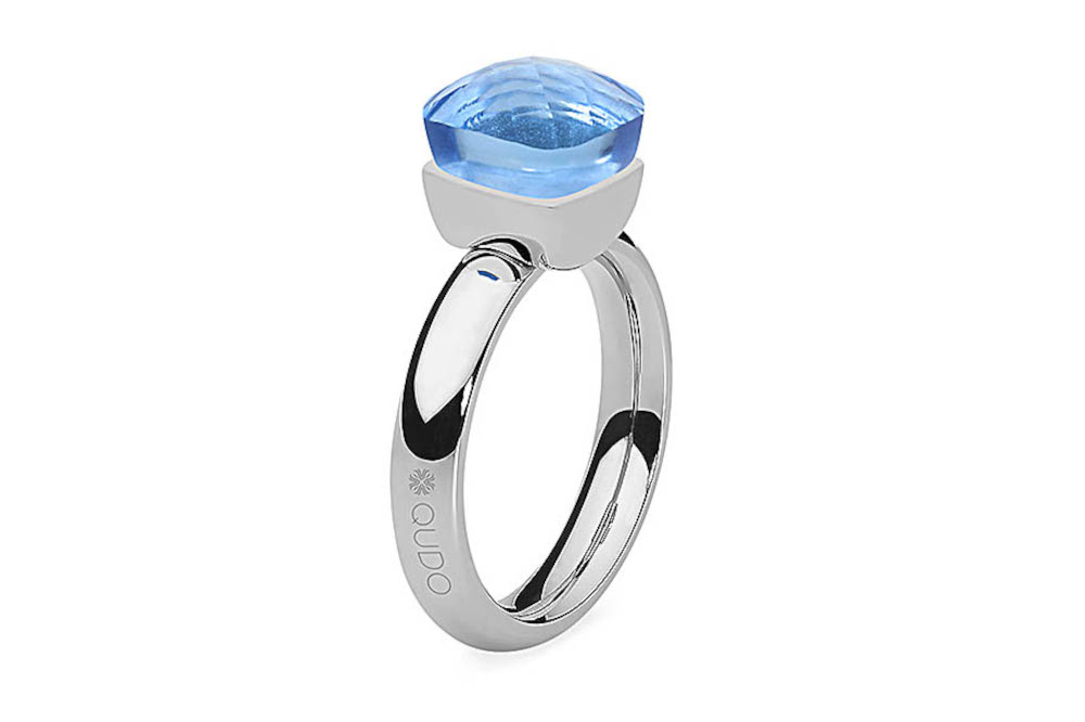 QUDO Ring Edelstahl FIRENZE Kristall Light Sapphire 611004