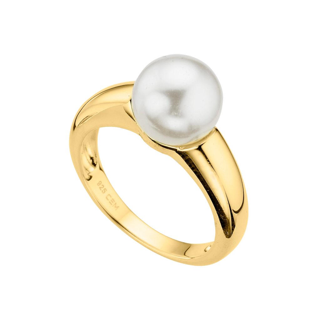 CEM Ring 925/- Silber Vergoldet Synthetische Perle S-01927R