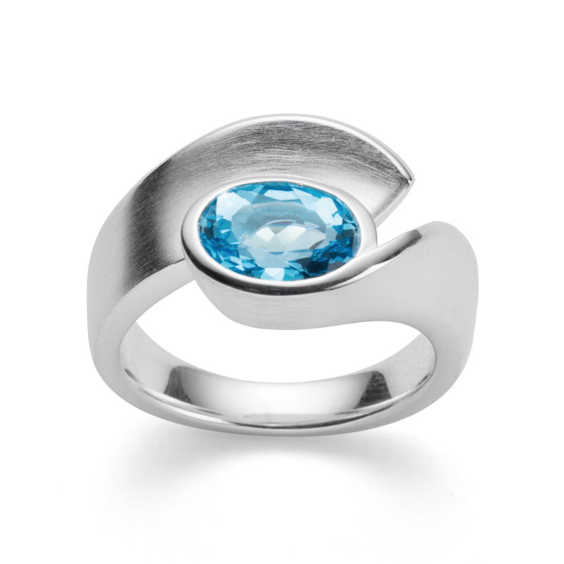 Bastian Inverun Ring 925/- Silber Rhodiniert Blautopas 41221