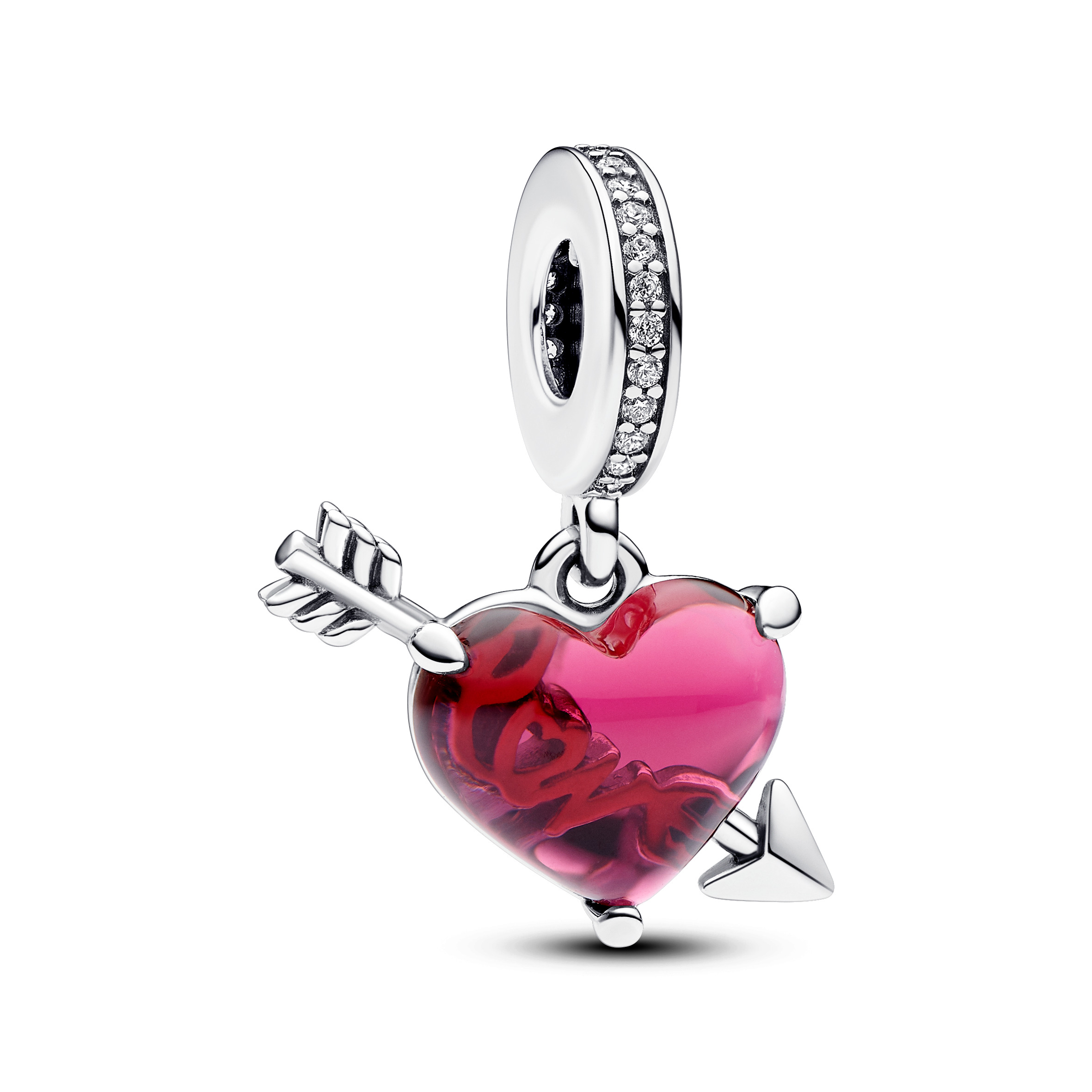 PANDORA Charm Silber Red Heart & Arrow Muranoglas 793085C01