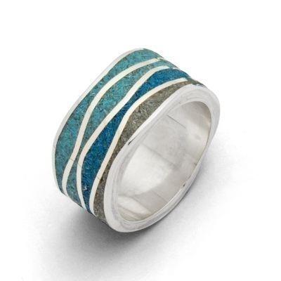 DUR Ring Silber Rhodiniert Meeresblau Steinsand R5106