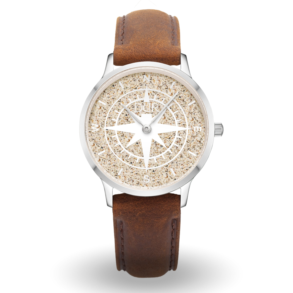 DUR Armbanduhr 40er Kompass Strandsand Lederband Braun DW009