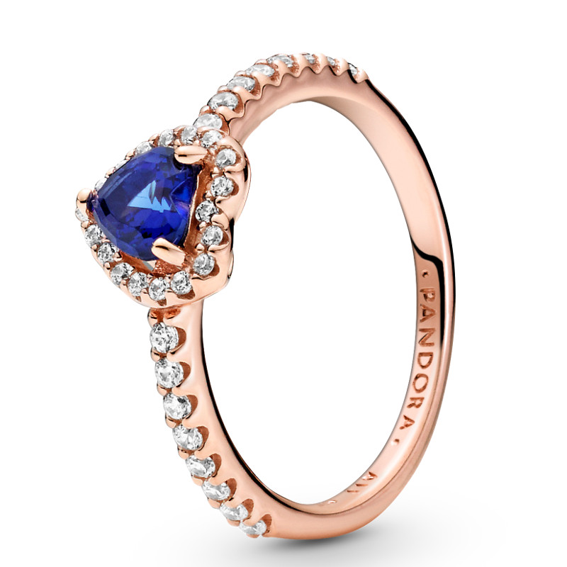 PANDORA Ring 14k rose gold plattiert Elevated Heart Blue 188421C01