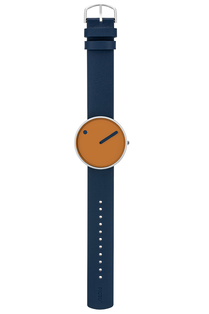 PICTO Armbanduhr Unisex Edelstahl Lederband Blau 43347-6720S