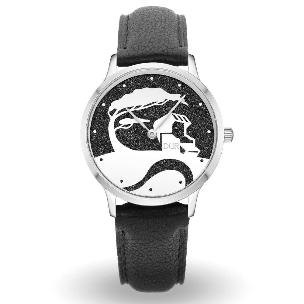 DUR Armbanduhr 40er Küste Lavasand Lederband Schwarz DW015