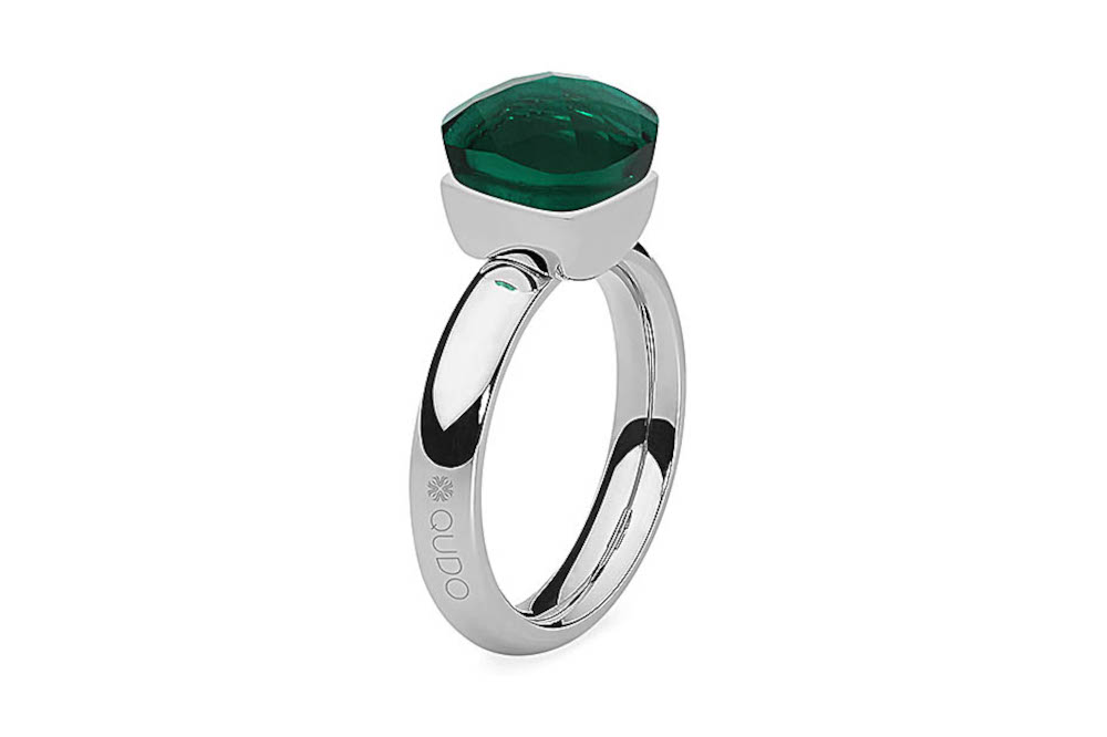 QUDO Ring Edelstahl FIRENZE Kristall Emerald 610446
