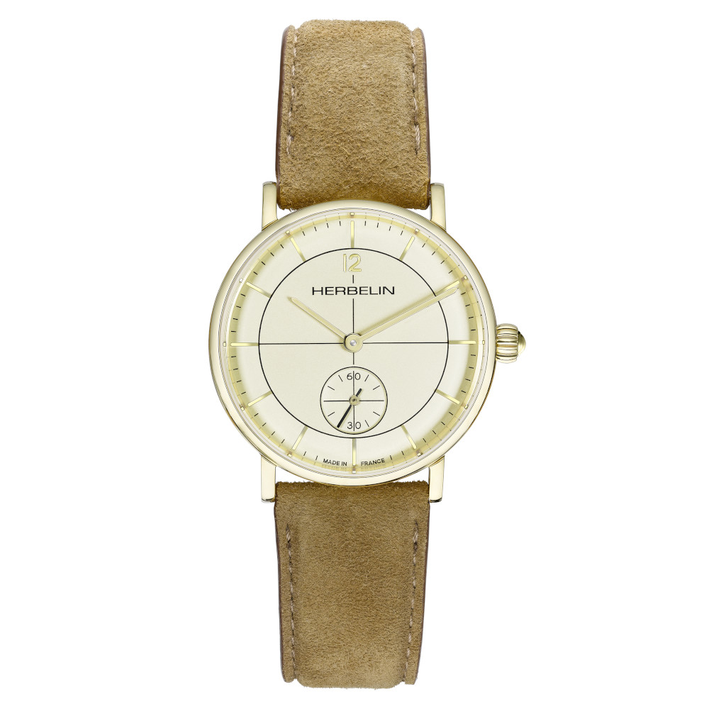HERBELIN Armbanduhr INSPIRATION Edelstahl Vergoldet Lederband Braun 10647P17SU