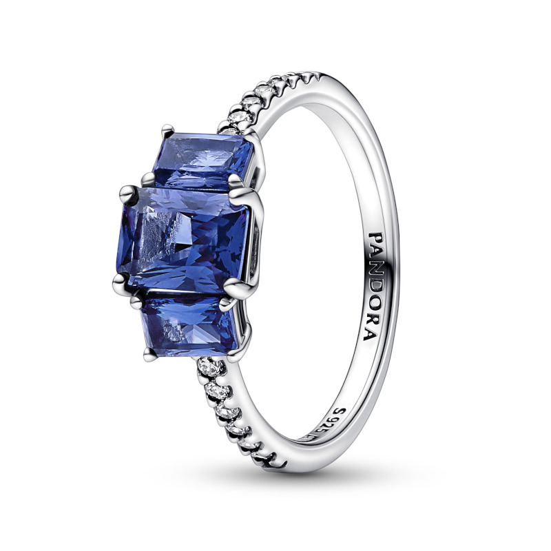 PANDORA Ring Sterlingsilber Blue Rectangular Three Stone Sparkling 192389C01