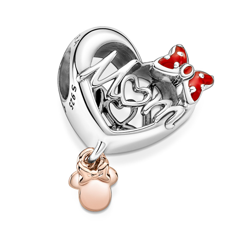 PANDORA Disney Silber Charm Minnie Mouse Mom Heart 781142C01